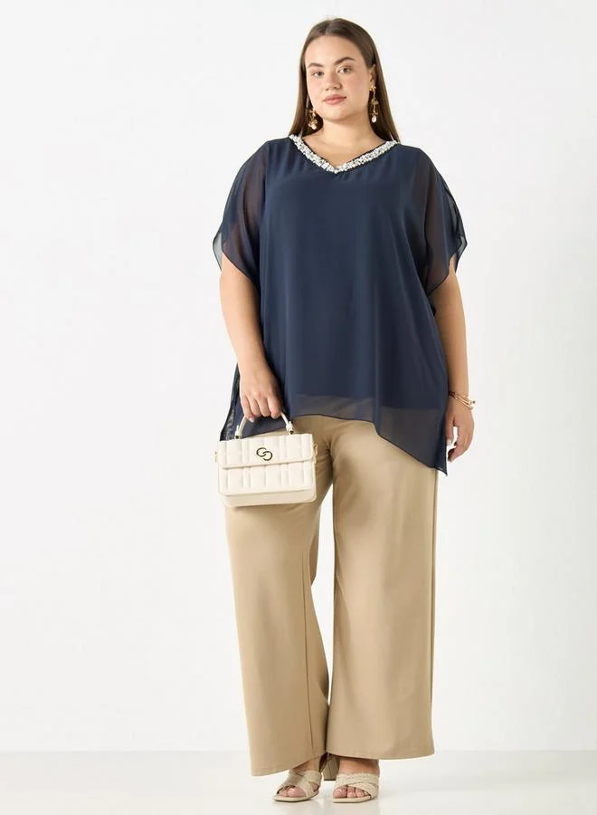 Ulla Popken Plus Size Ulla Popken Embellished V-Neck Top