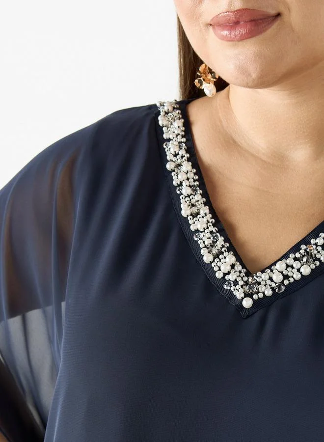 Ulla Popken Plus Size Ulla Popken Embellished V-Neck Top