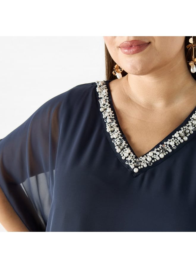 Ulla Popken Plus Size Ulla Popken Embellished V-Neck Top  - Image 4