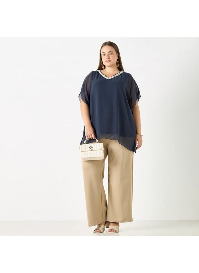 Ulla Popken Plus Size Ulla Popken Embellished V-Neck Top  - Image 2