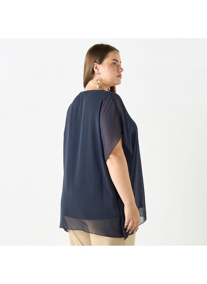 Ulla Popken Plus Size Ulla Popken Embellished V-Neck Top  - Image 3