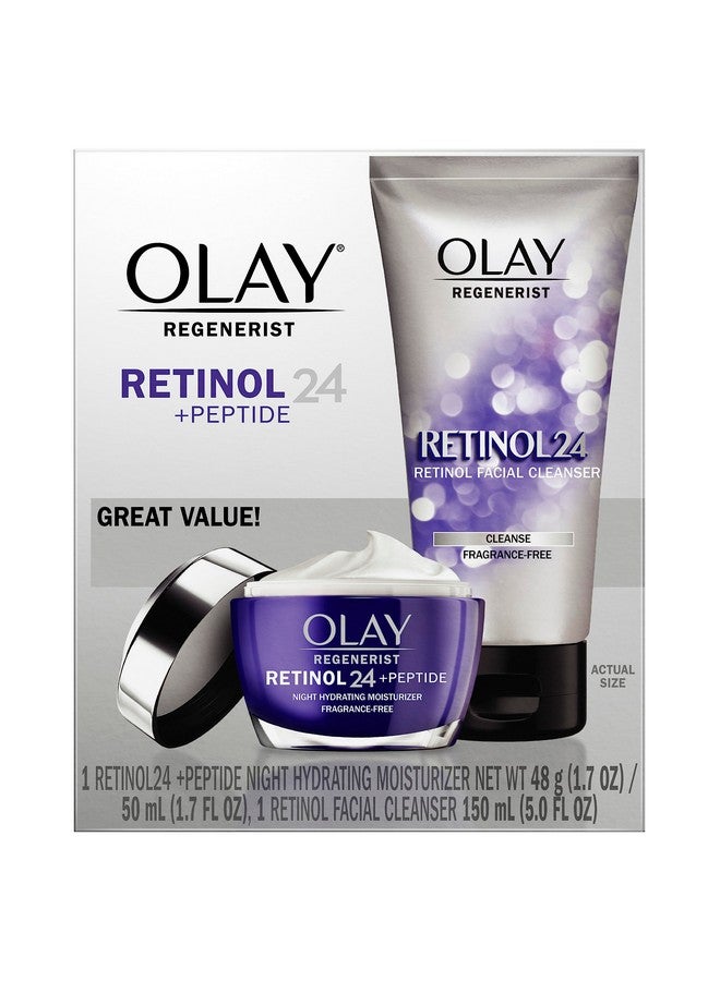 Olay Retinol 24 Duo Pack, Renewing Exfoliating Cleanser, FragranceFree 5.0 FL oz, Night Moisturizer, Fragrance-Free, 1.7 oz, 4ct Retinol Cleansing Melts - Image 1