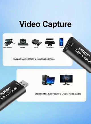 كرتات التقاط الصوت والفيديو المحمولة، تسجيل HDMI إلى USB 2.0 1080P 4K عبر ربط كاميرا DSLR كاميرا فيديو كاميرا الأكشن لالتقاط عالية الدقة، البث المباشر، المؤتمرات الفيديوية، التدريس، الألعاب - view 5