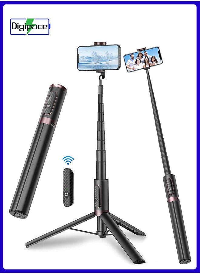 Digipace - Portable Mini Selfie Stick with Rotatable Handle and Extendable Distance Universal Phone Holder with Stable Tripod Base Wireless Camera Remote Control Multifunction for Outdoor Photography - Image 1