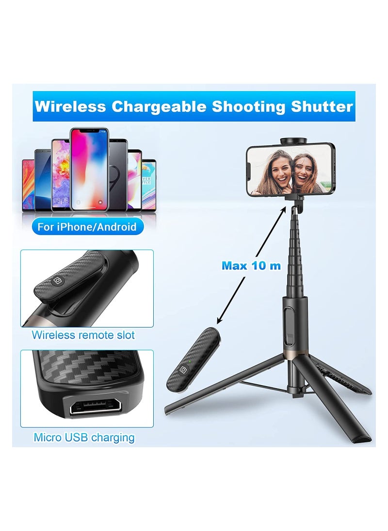 Digipace - Portable Mini Selfie Stick with Rotatable Handle and Extendable Distance Universal Phone Holder with Stable Tripod Base Wireless Camera Remote Control Multifunction for Outdoor Photography - Image 1