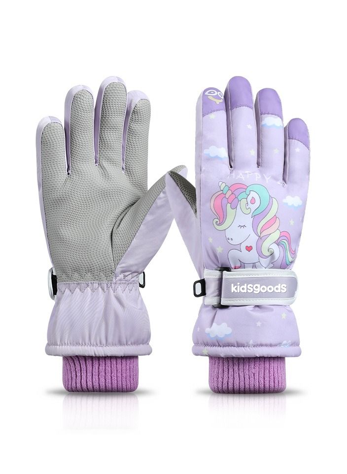 Golovejoy Outdoor Windproof And Plush Thickened Warm Keeping Cartoon Gloves For Children's Skiing In Winter