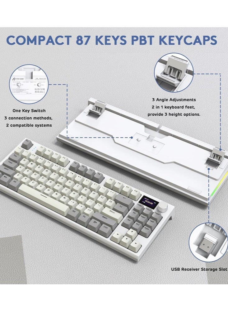 Attack Shark - K86 RGB Wireless Gasket Mechanical Keyboard,Triple Mode Bluetooth5.0/2.4G/USB-C 87 Keys Hot Swappable Gaming Keyboard, 4000 mAh Battery 1.2'' HD OLED Display Volume Rotary Button for Games and Work - Image 1