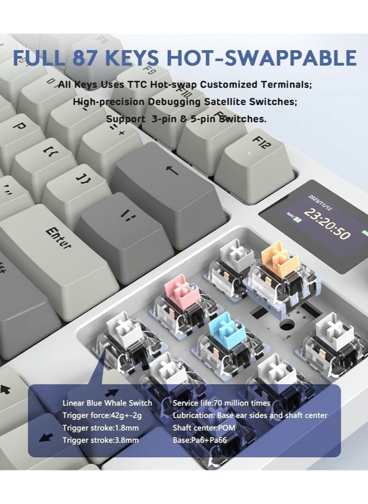 Attack Shark - K86 RGB Wireless Gasket Mechanical Keyboard,Triple Mode Bluetooth5.0/2.4G/USB-C 87 Keys Hot Swappable Gaming Keyboard, 4000 mAh Battery 1.2'' HD OLED Display Volume Rotary Button for Games and Work - Image 1