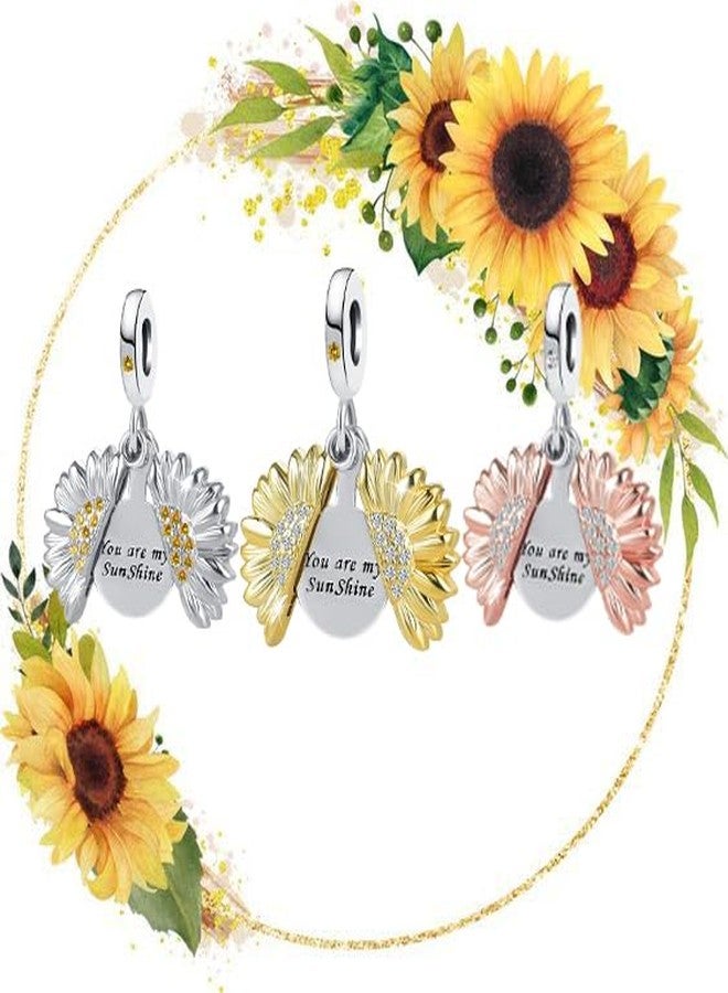 OutstandLong Sunflower Charm for Pandora Bracelets You are My Sunshine Rose Gold Dangle Bead Charms Locket for Friend - Image 3