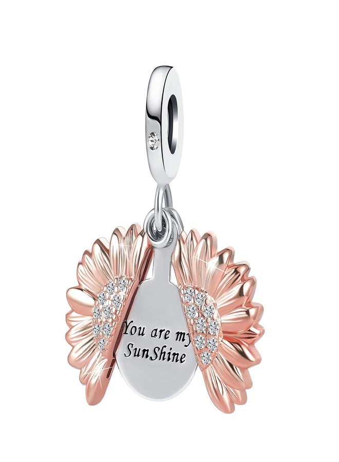 OutstandLong Sunflower Charm for Pandora Bracelets You are My Sunshine Rose Gold Dangle Bead Charms Locket for Friend - Image 1