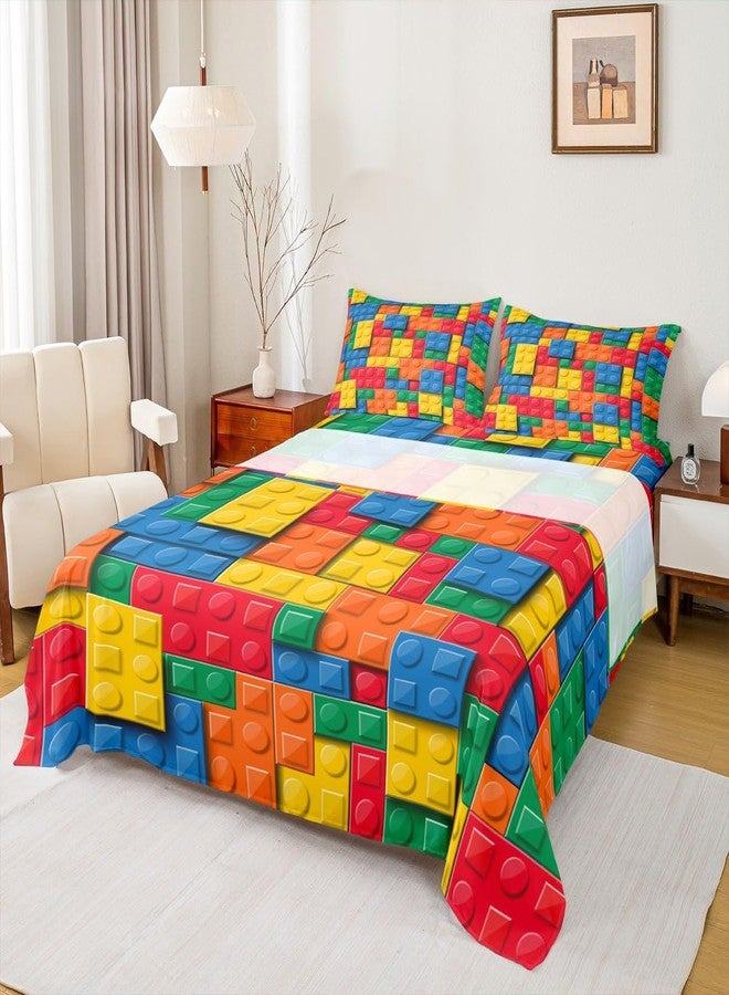 Erosebridal طقم ملاءات بناء ثلاثية الأبعاد من إيروسبريدال، مقاس كوين، ملاءات ملونة للأطفال الأولاد، ملاءة علوية بتصميم مكعبات بناء، ألوان قوس قزح متدرجة، ديكور غرفة ألعاب، أصفر، أخضر، أزرق، برتقالي، أحمر - Image 2