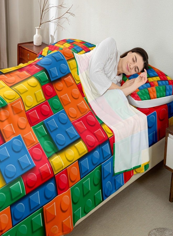 Erosebridal طقم ملاءات بناء ثلاثية الأبعاد من إيروسبريدال، مقاس كوين، ملاءات ملونة للأطفال الأولاد، ملاءة علوية بتصميم مكعبات بناء، ألوان قوس قزح متدرجة، ديكور غرفة ألعاب، أصفر، أخضر، أزرق، برتقالي، أحمر - Image 3