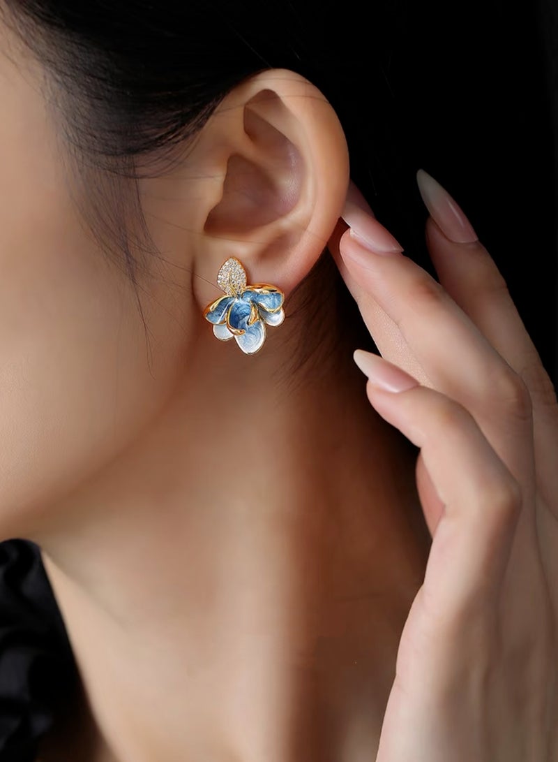 فيساليا أقراط النساء اللؤلؤة الزهرية غير المتماثلة المألوفة والرائعة ، والتي تتميز بحرفية المينا الأزرق والأبيض الصينية ، وإكسسوار نسائي عصري وفريد من نوعه - Image 5