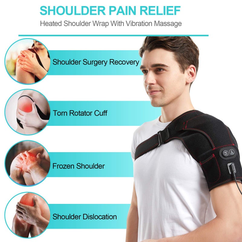 Pkstone Heated Shoulder Wrap With Massage  Electric Shoulder Massager Heating Pad For Men Women Frozen Shoulder Pain Relief With Ac Adapter (Black) - Image 2