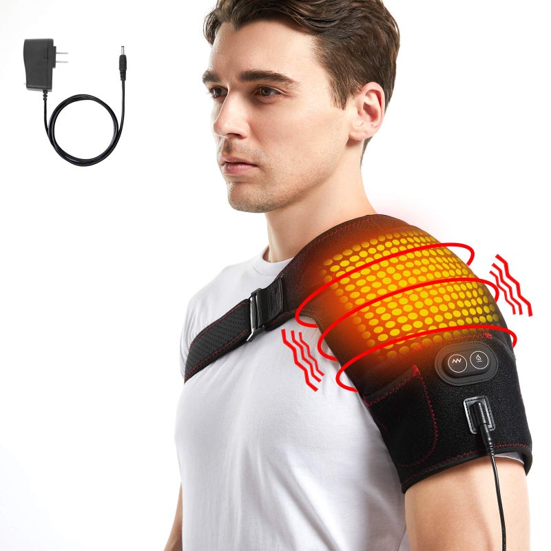 Pkstone Heated Shoulder Wrap With Massage  Electric Shoulder Massager Heating Pad For Men Women Frozen Shoulder Pain Relief With Ac Adapter (Black) - Image 1