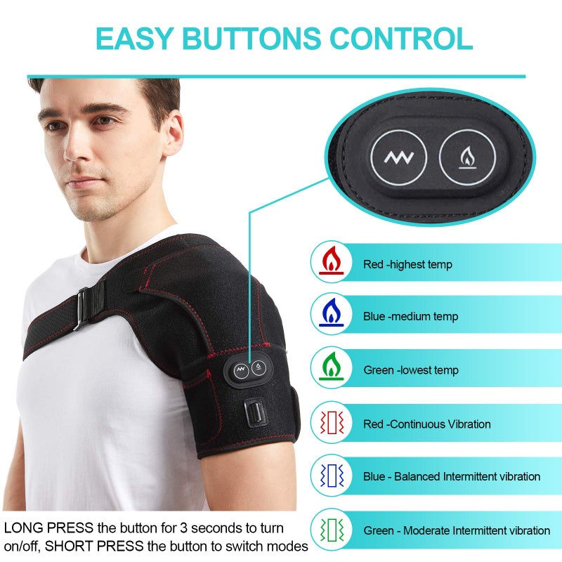 Pkstone Heated Shoulder Wrap With Massage  Electric Shoulder Massager Heating Pad For Men Women Frozen Shoulder Pain Relief With Ac Adapter (Black) - Image 3
