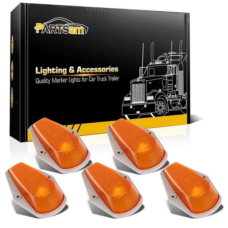 Partsam 5xRoof Running Clearance Light Amber Covers w/Base Housing for 1980-1997 Ford F-150/F-250/F-350/F Super Duty by Partsam