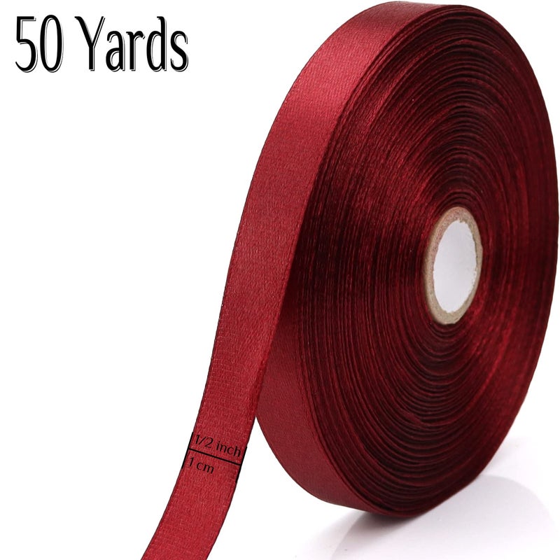 Nsilu 1/2 inch, Wine Red Ribbon for Gift Wrapping 50 Yards Perfect Wedding Party Wreath Sewing DIY Hair Accessories Decoration Floral Hair Balloons Other Projects - Image 2