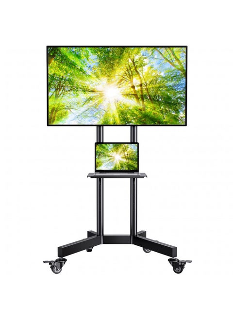 PERLESMITH Rolling TV Stand for 32-85 Inch TVs Holds up to 132 Lbs, Height Adjustable Mobile TV Cart with Wheels, Mobile TV Stand with Tray, Portable TV Stand for 4K TVs Max VESA 600x400mm PSTVMC01