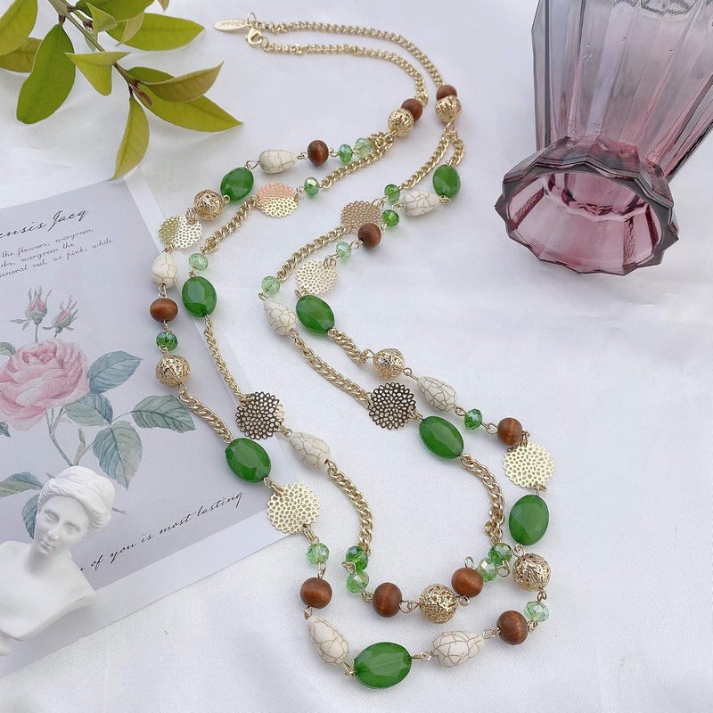 Bocar Long Necklaces for Women Trendy, Boho Layered Crystal Beaded Collar Necklaces for Women, Fashion Statement Necklaces Jewelry - Image 2