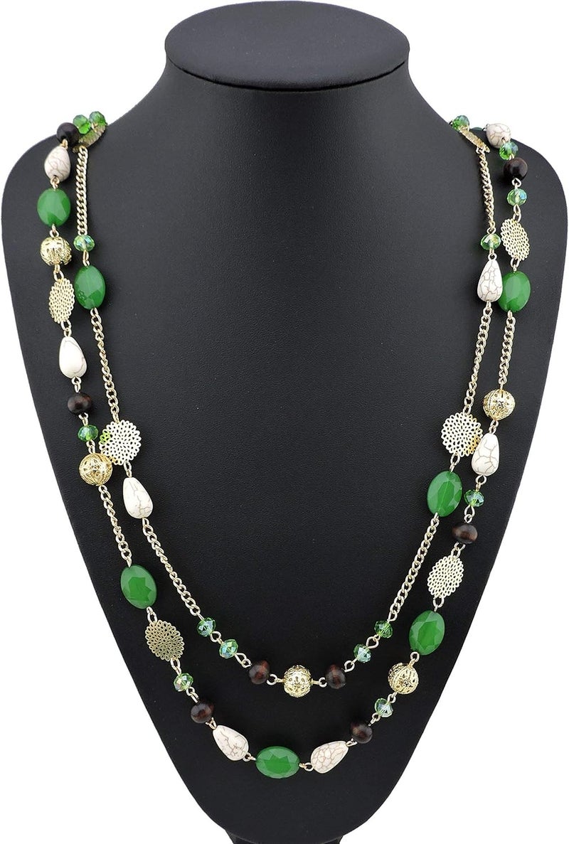 Bocar Long Necklaces for Women Trendy, Boho Layered Crystal Beaded Collar Necklaces for Women, Fashion Statement Necklaces Jewelry - Image 3