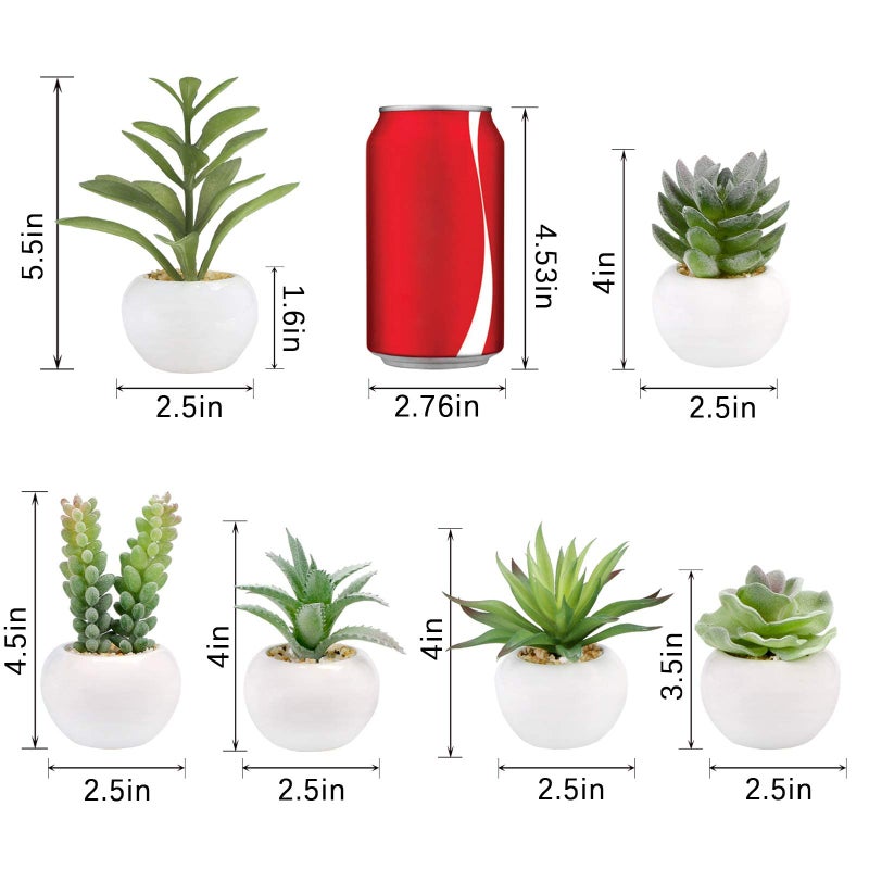 GREENTIME 6 Pcs Mini Artificial Succulents Plants in Ceramic Pots Small Fake Succulent Faux Plant Indoor Decor Bedroom Desk Bathroom Office Living Room Table Shelf Home Decoration Green White - Image 2