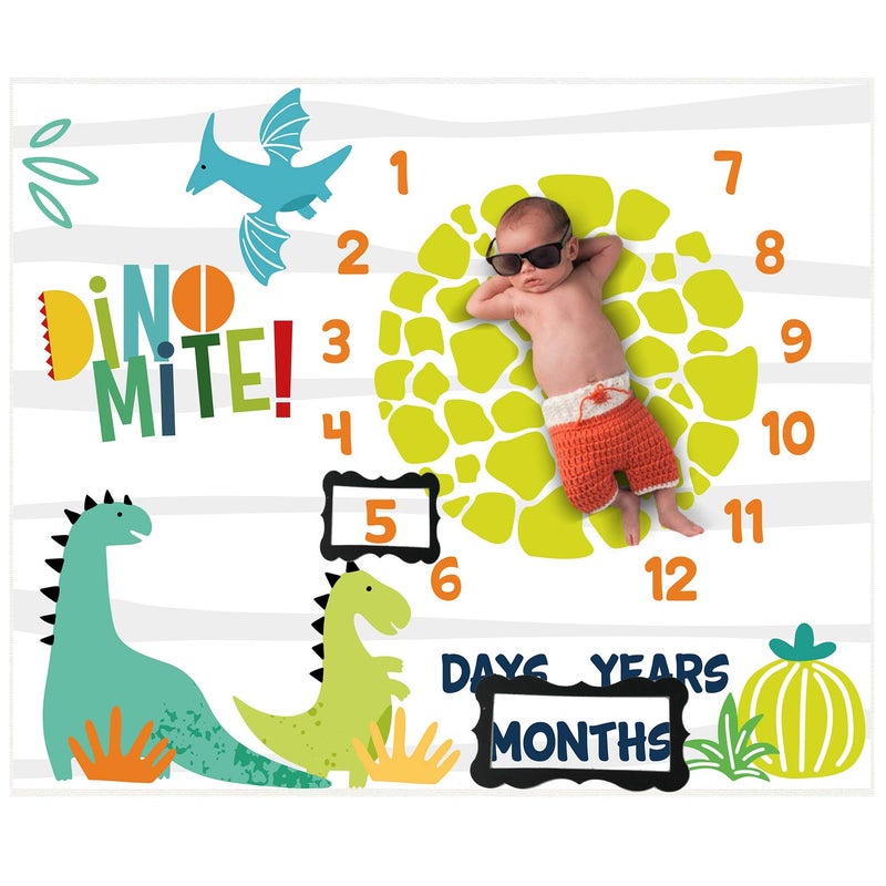 PAMBO Dinosaur Baby Stuff Month Milestone Blanket for Newborn Photo Taken - Baby Age Blanket - Image 1