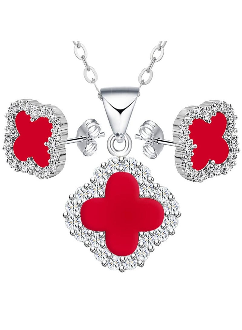 J.Rosée Swarovski Elements Crystal 18K Gold Plated 925 Sterling Silver Four Leaf Clover Pendant Necklace and Studs Earrings J.Rosée Fashion Jewelry Sets for Women Gift Packing JR-1020  - Image 1