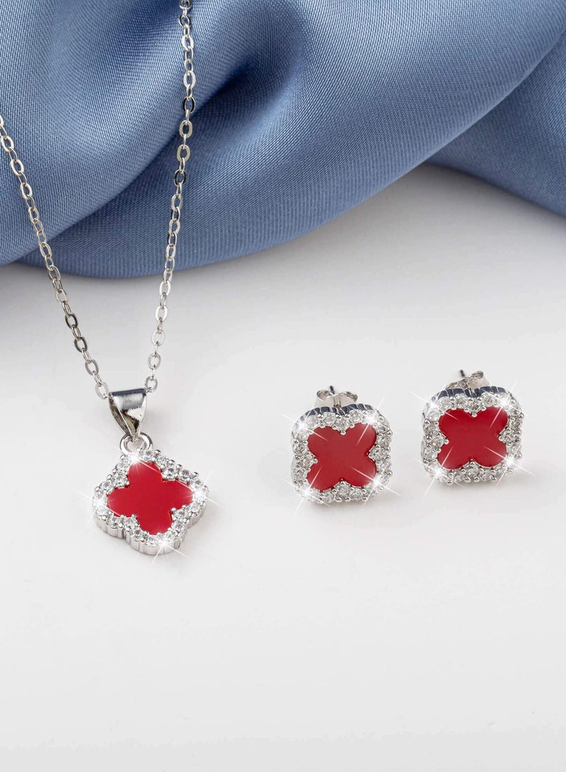 J.Rosée Swarovski Elements Crystal 18K Gold Plated 925 Sterling Silver Four Leaf Clover Pendant Necklace and Studs Earrings J.Rosée Fashion Jewelry Sets for Women Gift Packing JR-1020  - Image 3