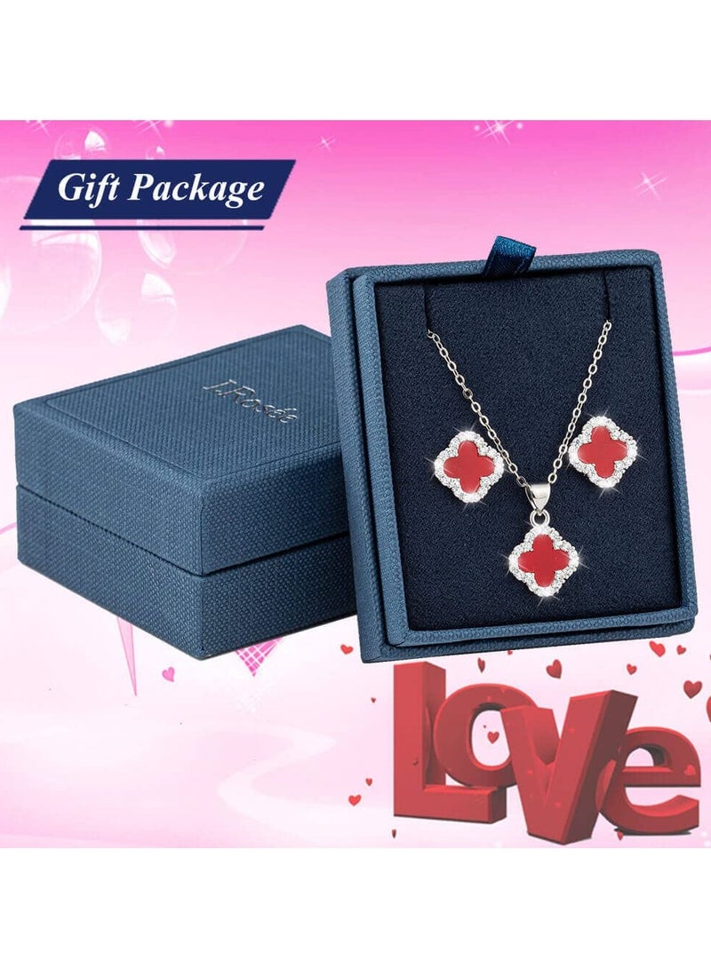 J.Rosée Swarovski Elements Crystal 18K Gold Plated 925 Sterling Silver Four Leaf Clover Pendant Necklace and Studs Earrings J.Rosée Fashion Jewelry Sets for Women Gift Packing JR-1020  - Image 4