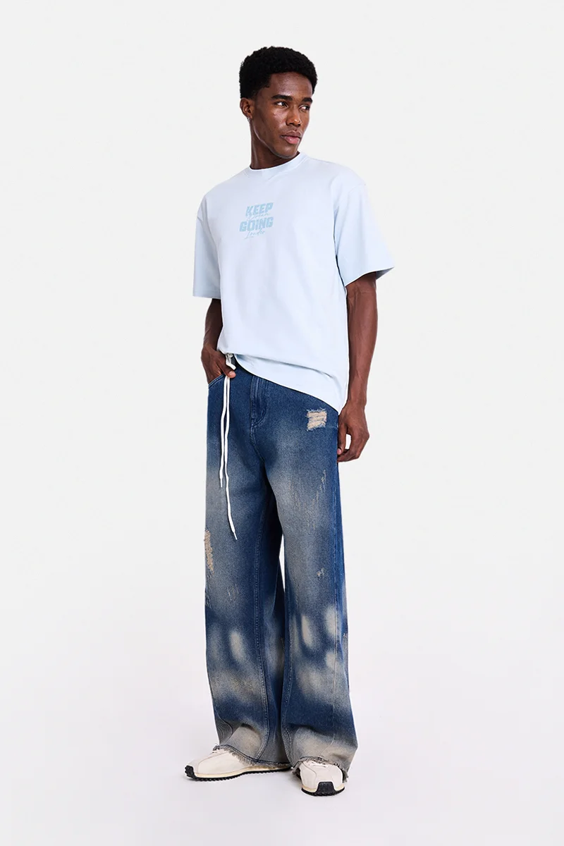 سنيتش Blue Solid Wide Leg Jeans