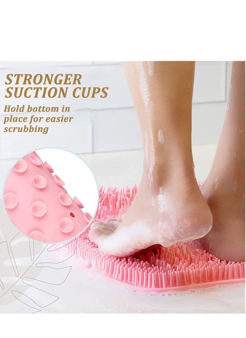 joyzzz - Silicone Bath Massage Pad, Shower Foot Massager Scrubber, Bathroom Wall Mounted Back Scrubber Back Exfoliator Foot Massage Pad Mat with Non Slip Suction Cups for Shower (Pink) - Image 1