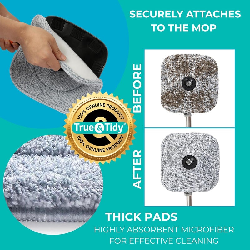 True & Tidy ، حشيات ممسحة إضافية سميكة من الألياف الدقيقة للممسحة والدلو المربعة، تناسب جميع رؤوس المساحات المربعة التي تبلغ مقاساتها 9 × 9 بوصة، قابلة للغسل في الغسالة حتى 100 مرة، قطعتان. - Image 4