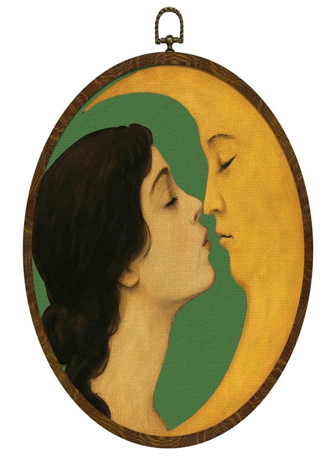 KLYTINK Romantic Moon and Young Girl Round Wall Art,Vintage-Inspired Celestial Canvas Print, Surreal Moon and Woman Hanging Decor for Bedroom, Gallery Wall 10''x10'' - Image 1