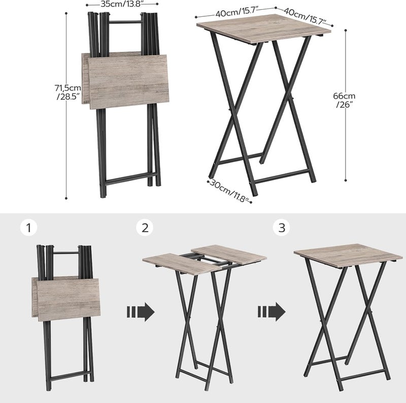 HOOBRO Folding TV Tray Table, Wooden TV Tray, Portable Sofa Side Snack Table, Industrial Desk for Small Spaces, Space-Saving, Easy to Install and Fold, Greige and Black BG27BZ01 - Image 3