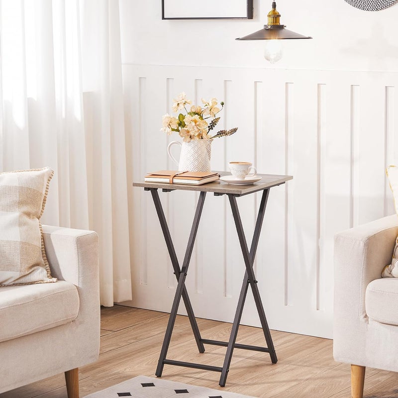 HOOBRO Folding TV Tray Table, Wooden TV Tray, Portable Sofa Side Snack Table, Industrial Desk for Small Spaces, Space-Saving, Easy to Install and Fold, Greige and Black BG27BZ01 - Image 2