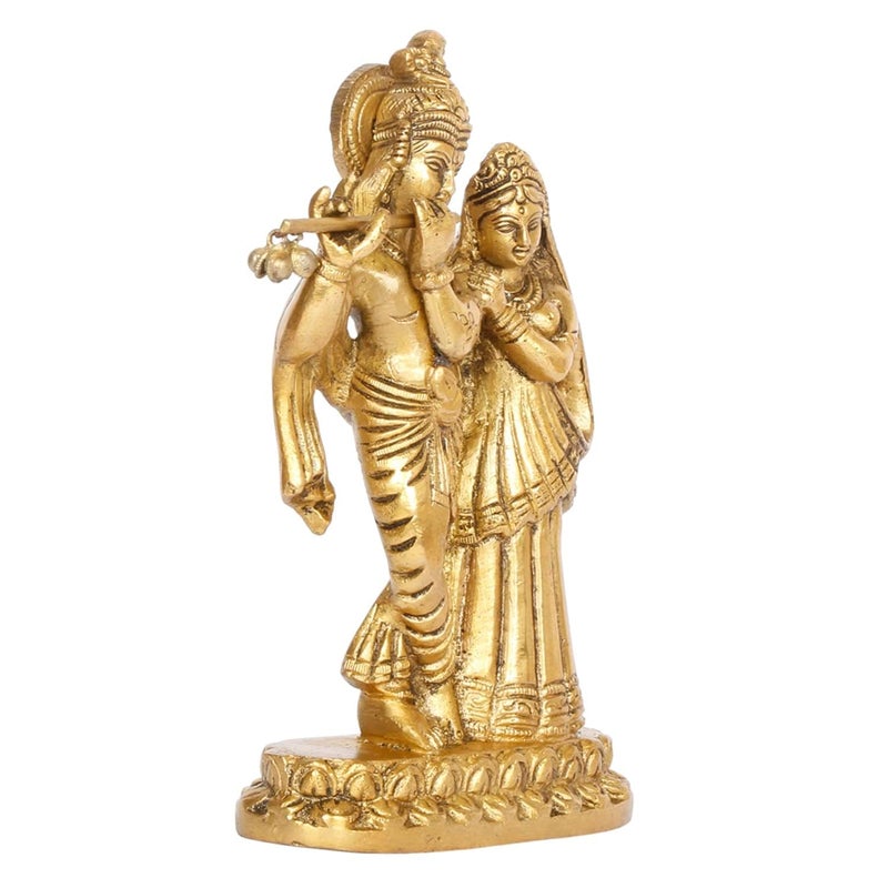 Kartique Brass Radha Krishna Idol for Home Decor in Gold Color Height 6 Inch - Image 3