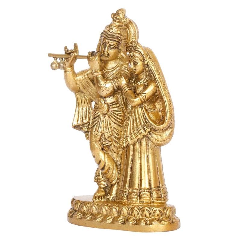 Kartique Brass Radha Krishna Idol for Home Decor in Gold Color Height 6 Inch - Image 4