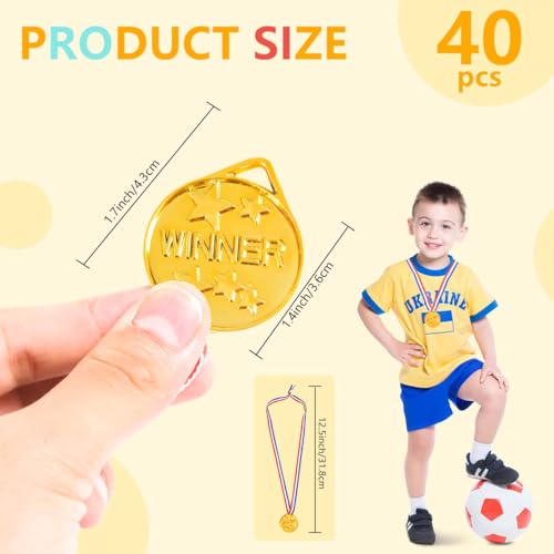KISEER 40 Pieces Plastic Gold Winner Award Medals Bulk for Sports, Games Competitions, Party Favors and Decorations - Image 2