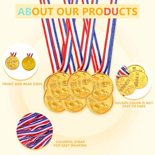 KISEER 40 Pieces Plastic Gold Winner Award Medals Bulk for Sports, Games Competitions, Party Favors and Decorations - Image 3