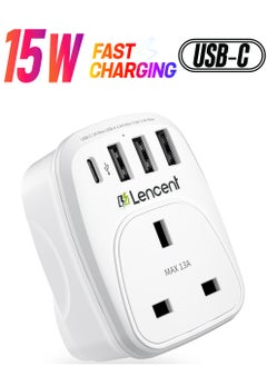 Lencent LENCENT USB Plug Charger UK with 1 Type C and 3 USB Ports, 1 Way Socket Extension, 5-in-1 USB Outlet Plug Extender for Household Appliances, iPhone, Smartphone Tablets, Ideal for Home Office Bedroom  - Image 1
