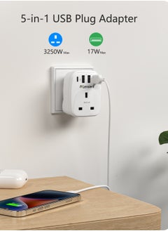 Lencent LENCENT USB Plug Charger UK with 1 Type C and 3 USB Ports, 1 Way Socket Extension, 5-in-1 USB Outlet Plug Extender for Household Appliances, iPhone, Smartphone Tablets, Ideal for Home Office Bedroom  - Image 3