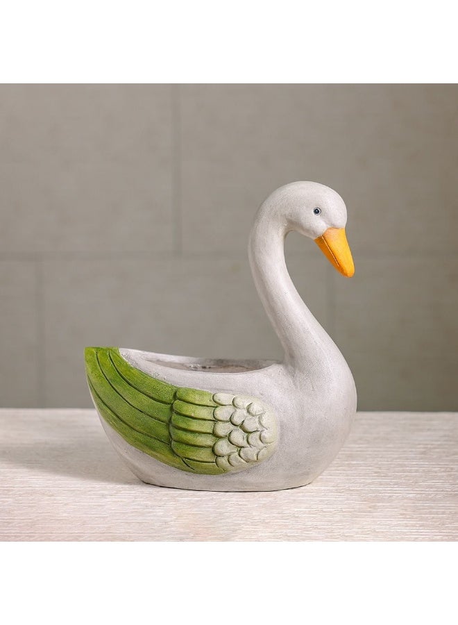 DANUBE HOME مخطط زهور بجعة MGO - وعاء زهور أنيق على شكل بجعة، حاوية زهور مقاومة للعوامل الجوية للبالكونات، الفناء والتصميم الخارجي 34.5×21×37.5 سم - Image 1