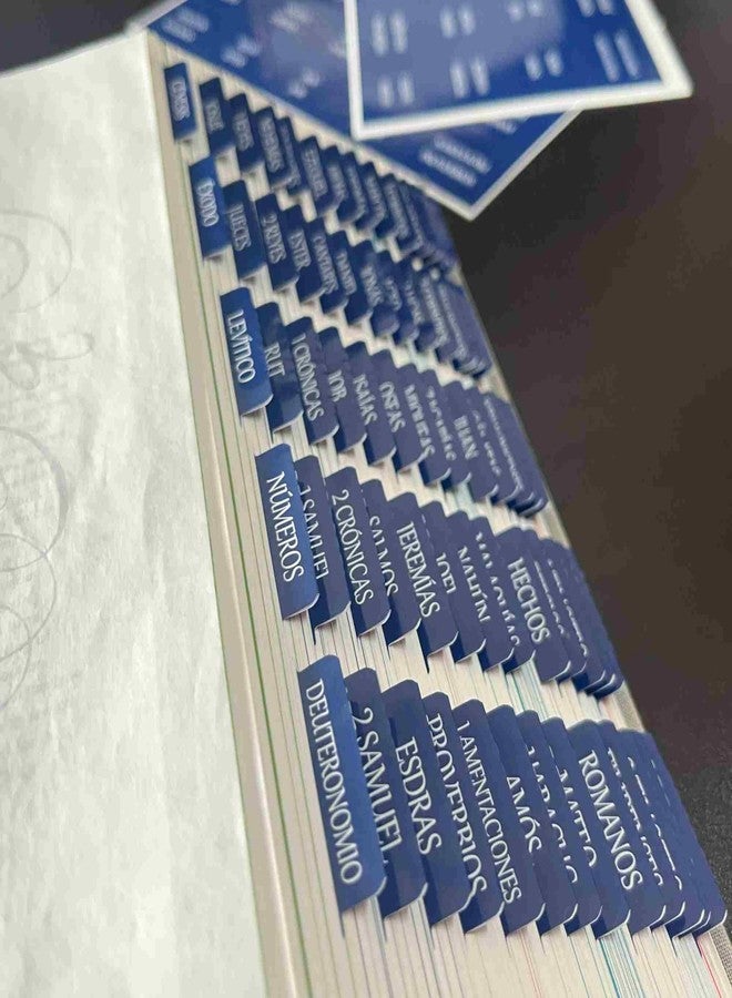 thinkor Spanish Laminated Bible Tabs, pestañas para biblia en español, Reposition Large Print Stickers, Easy to Read and Apply Bible Tabs for Women and Man (Spanish Blue) - Image 3