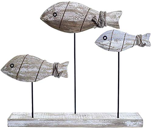 FRECI Nautical Theme Hand Carved Wooden Fish Decoration Wood Fish Home Decor Table Centerpiece  3 Fishes
