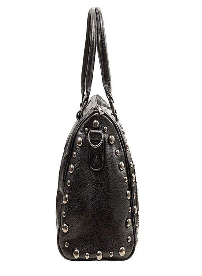 FiveloveTwo Women Skull Handbag Gothic Rivet Tote Satchel Shoulder Crossbody Bag Black - Image 3