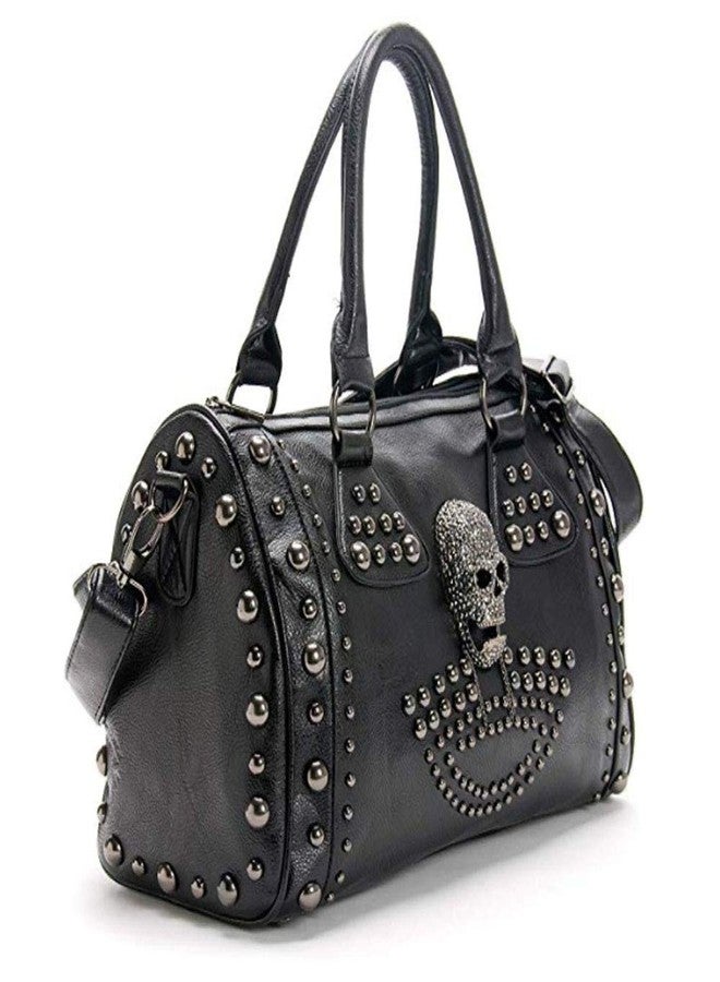 FiveloveTwo Women Skull Handbag Gothic Rivet Tote Satchel Shoulder Crossbody Bag Black - Image 1