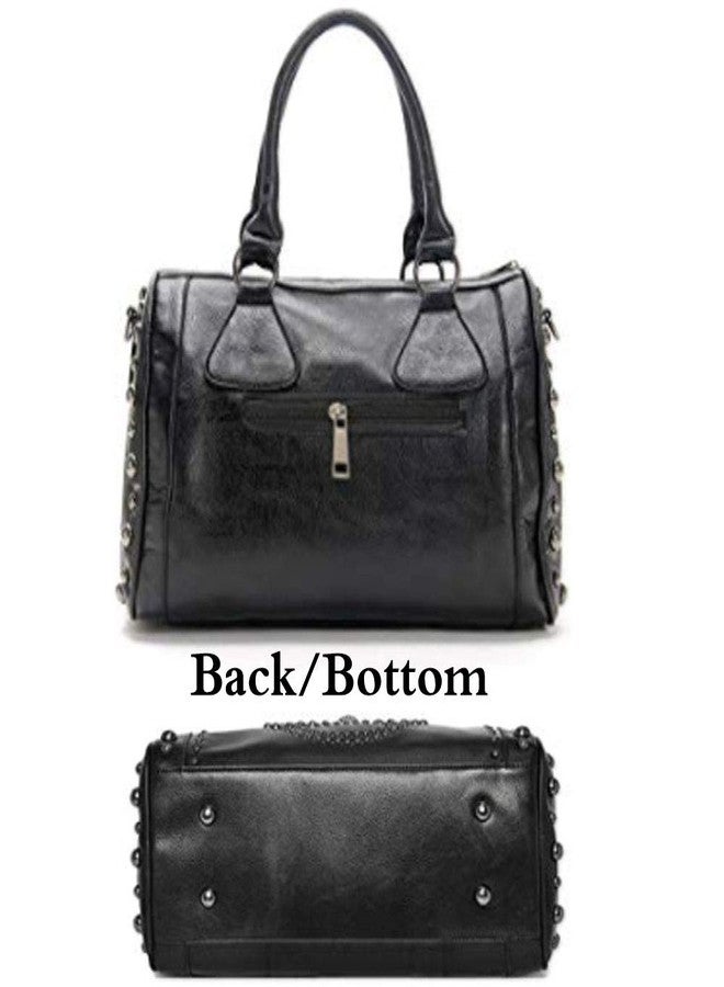FiveloveTwo Women Skull Handbag Gothic Rivet Tote Satchel Shoulder Crossbody Bag Black - Image 4