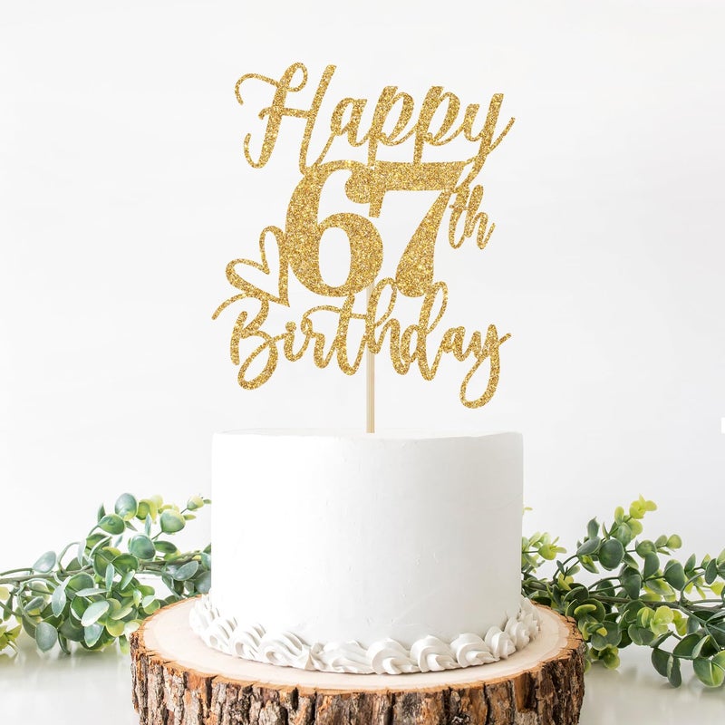 Yotawebery Happy 67th Birthday Cake Topper  67th Birthday Decorations for Men/Women  Cheers to 67 Years  Hello 67  67th Happy Birthday Party Supplies Gold Glitter - Image 3
