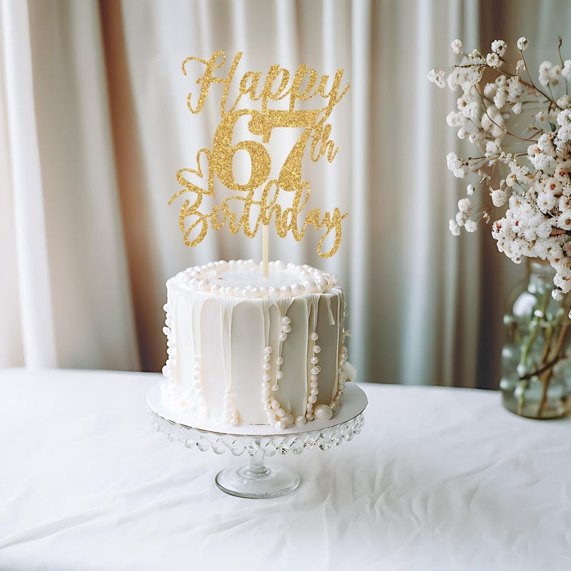 Yotawebery Happy 67th Birthday Cake Topper  67th Birthday Decorations for Men/Women  Cheers to 67 Years  Hello 67  67th Happy Birthday Party Supplies Gold Glitter - Image 5